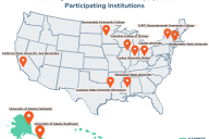 Map of the United States showing locations of 11 college participating in the first cohort of the Gardner Institute's Transforming the Foundational Postsecondary Experience program.